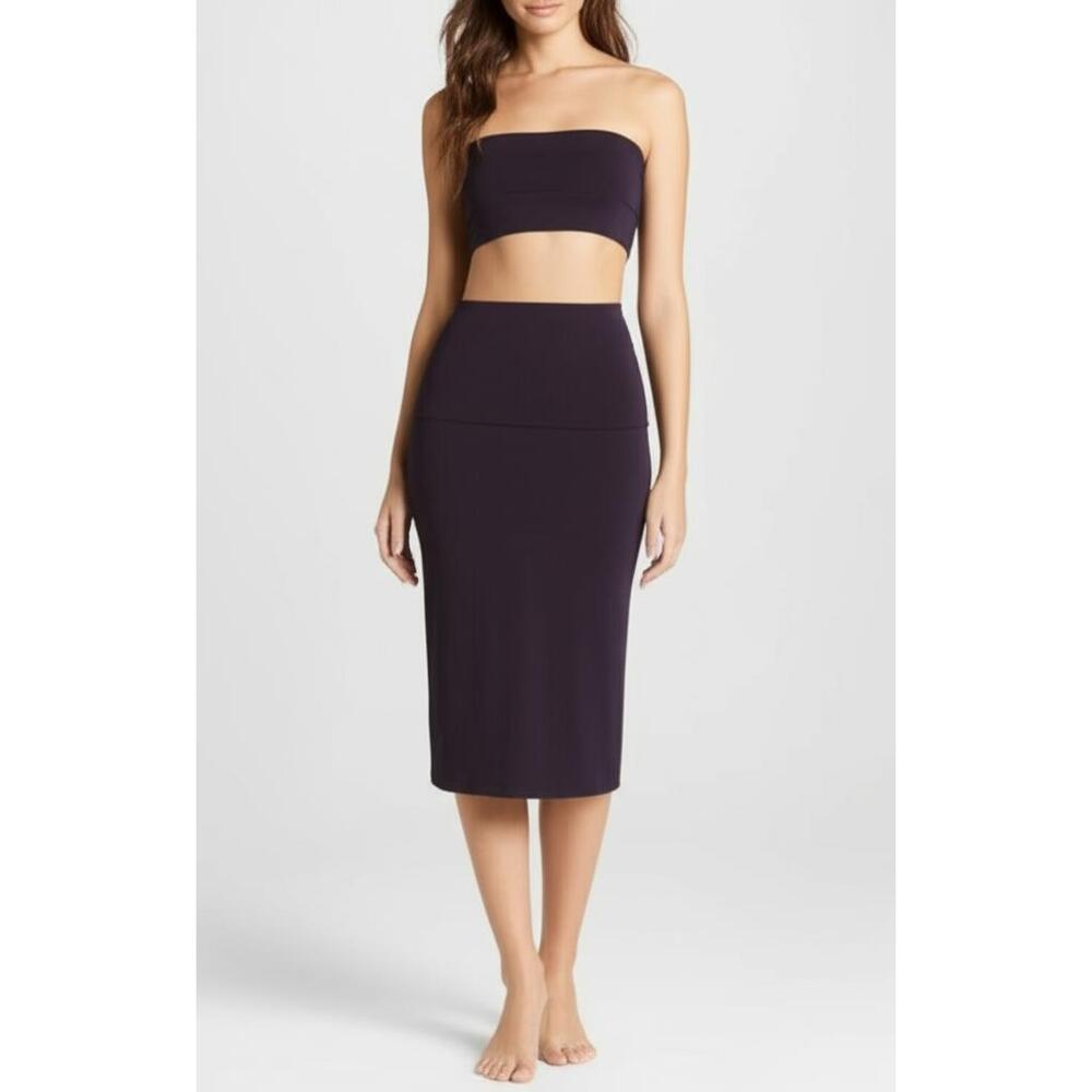 Charli London Pencil‎ Skirt Black Plum Midi Stretch Jersey Palermo US 4 New